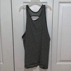 black & gray striped shirt w cut opening in back